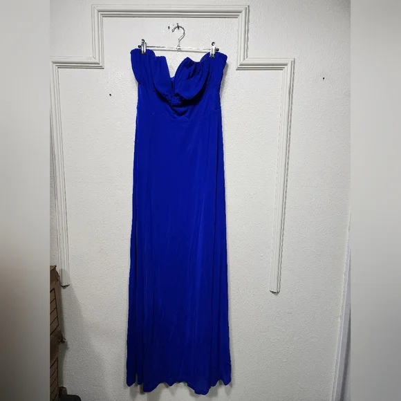 Lulus Momentous Charm Royal Blue Mesh Strapless Maxi Dress Wedding Party Prom - Picture 6 of 9